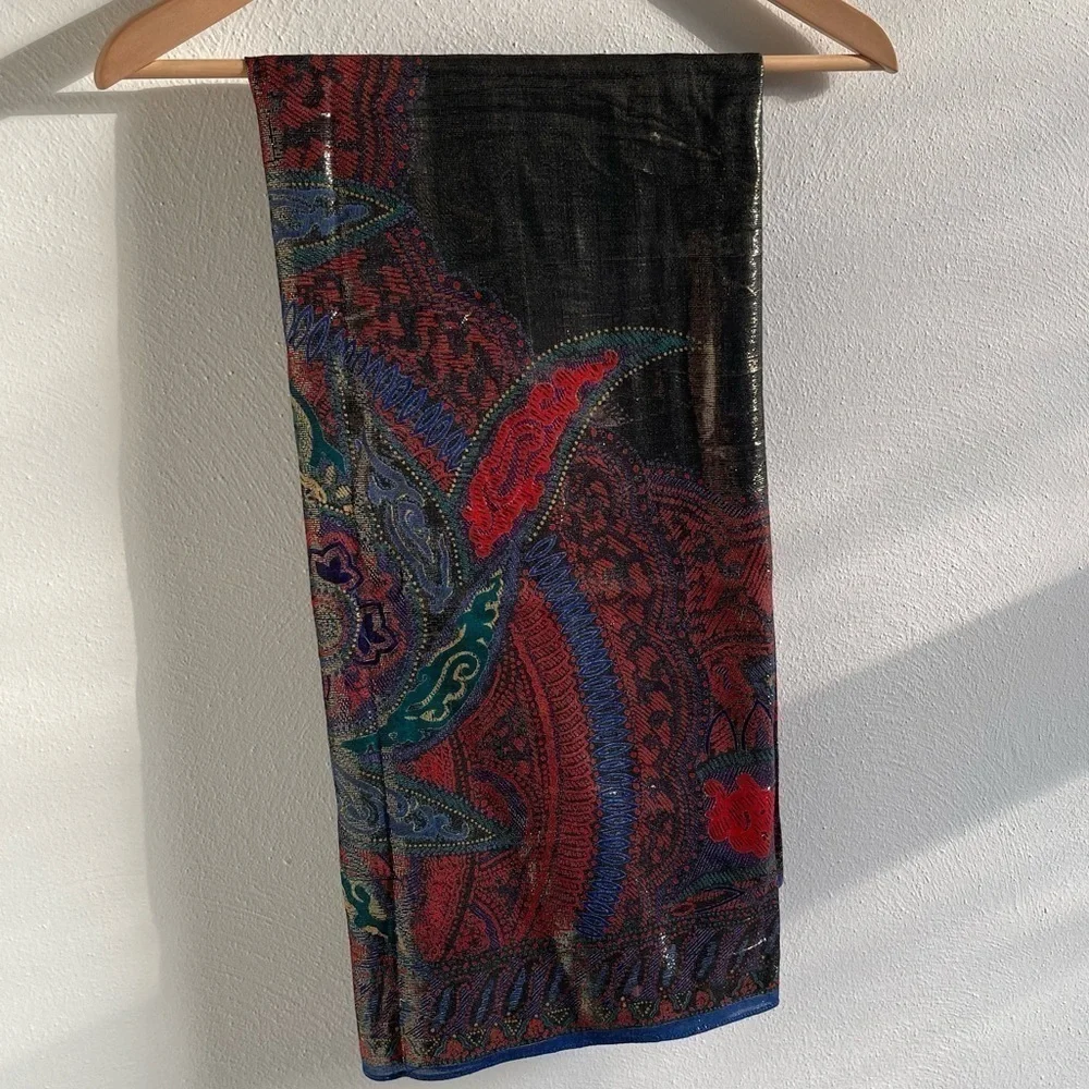 Oscar de la Renta Vintage 1970s Metallic Scarf 40” x 44”